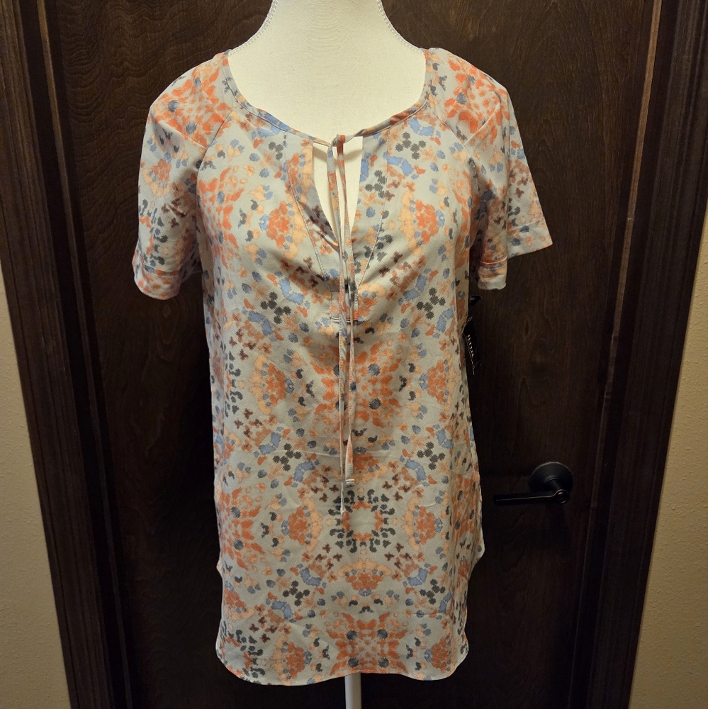 a.n.a Orange and Blue Floral Women's Blouse NWT
